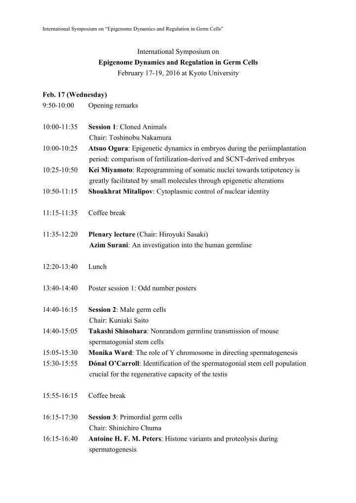 international symposium on epigenome dynamics and