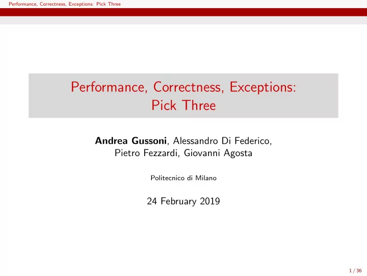 performance correctness exceptions pick three
