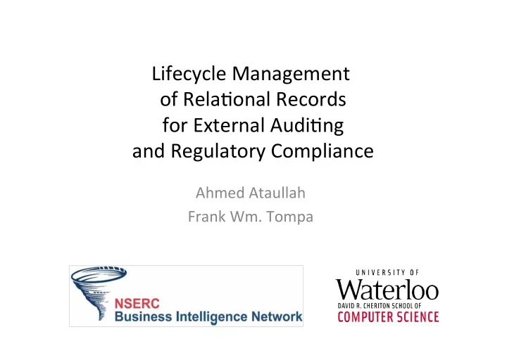lifecycle management of rela1onal records for external