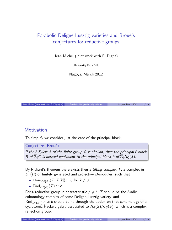 parabolic deligne lusztig varieties and brou e s