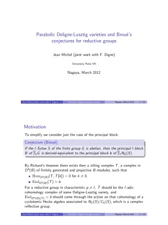 Parabolic Deligne-Lusztig varieties and Brou  es  conjectures for reductive groups  Jean