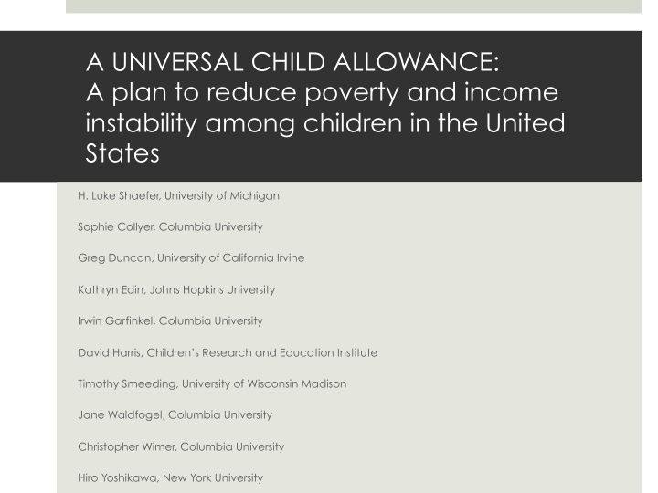a universal child allowance a plan to reduce poverty and