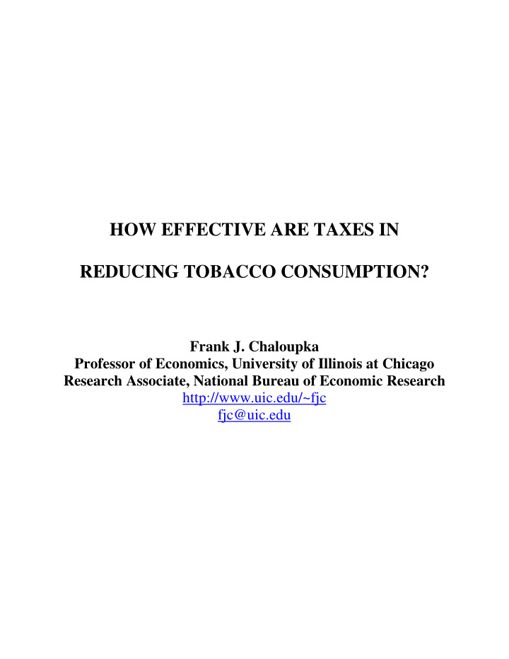 how effective are taxes in reducing tobacco consumption