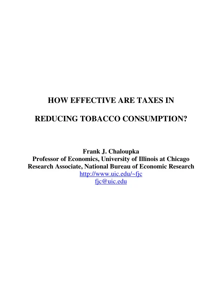 how effective are taxes in reducing tobacco consumption