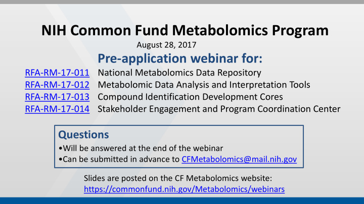 nih common fund metabolomics program