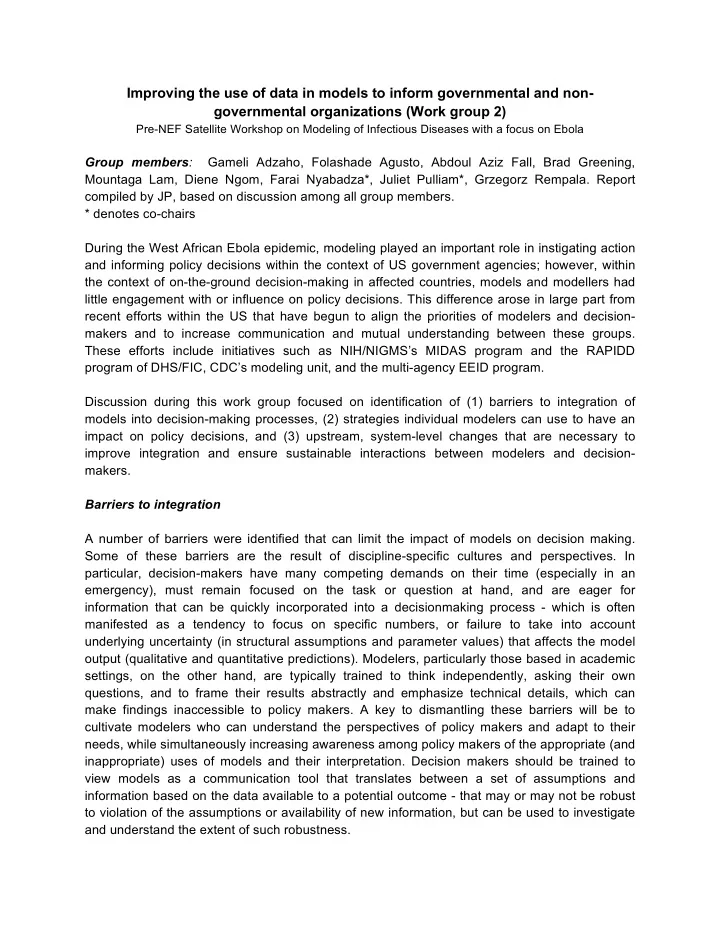 improving the use of data in models to inform