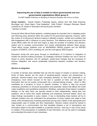 Improving the use of data in models to inform governmental and non- governmental organizations