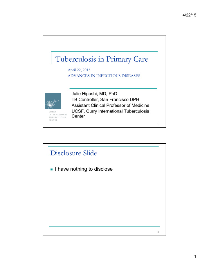 tuberculosis in primary care