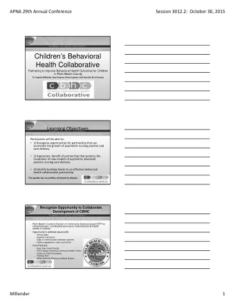 Childrens Behavioral  Health Collaborative  Partnering to Improve Behavioral Health Outcomes for