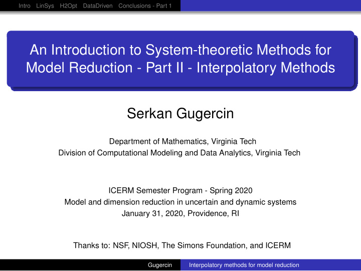 an introduction to system theoretic methods for model
