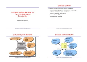 Dialogue Systems    Emerging interdisciplinary area since the early 1990s    integration of