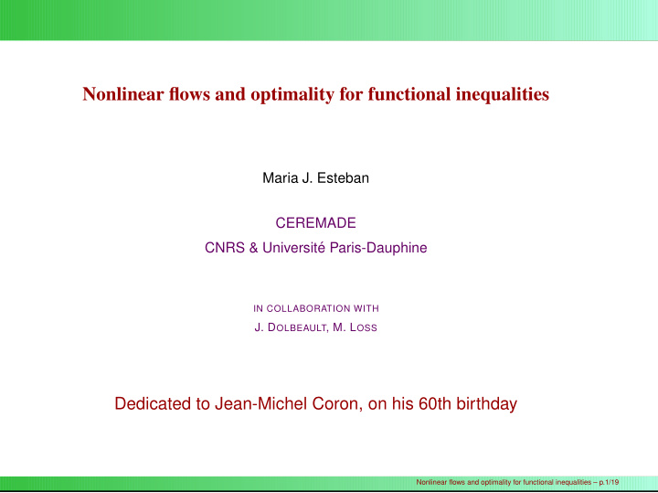 nonlinear flows and optimality for functional inequalities