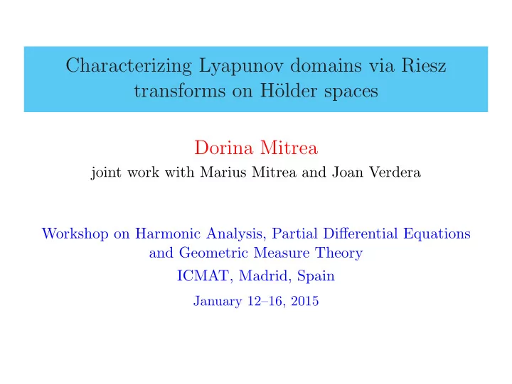 characterizing lyapunov domains via riesz transforms on h