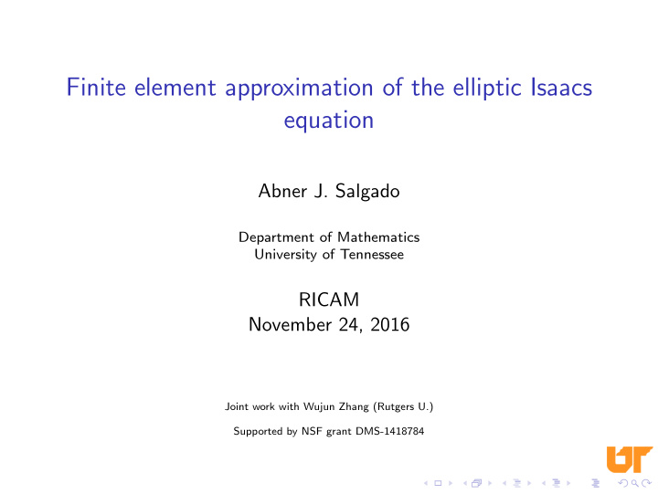 finite element approximation of the elliptic isaacs