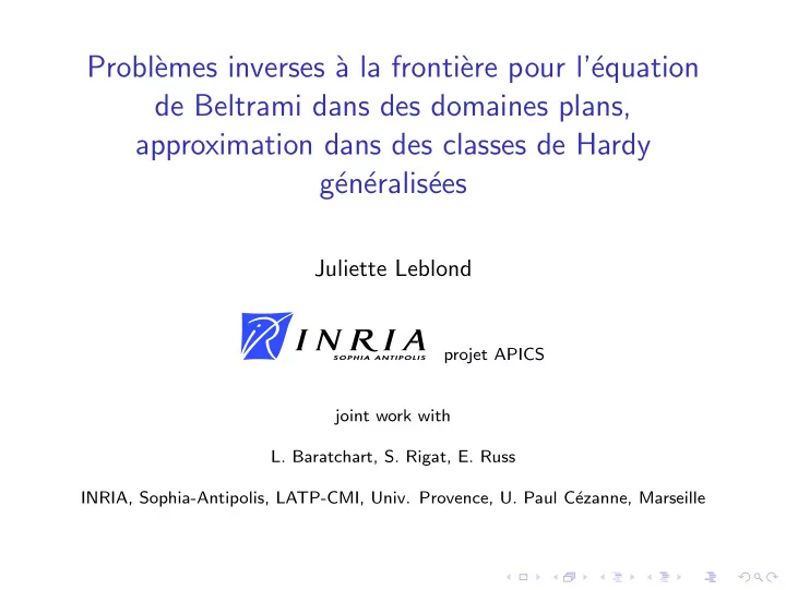 probl emes inverses a la fronti ere pour l equation de