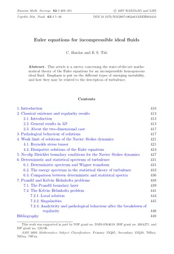 Euler equations for incompressible ideal fluids  C. Bardos and E. S. Titi Abstract. This article is