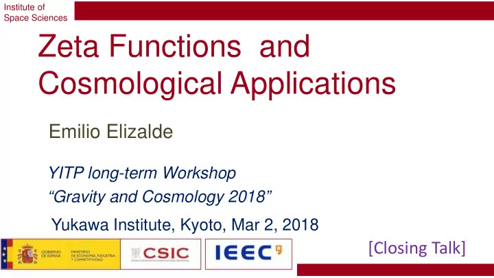zeta functions and cosmological applications