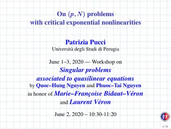 On ( p , N ) problems  with critical exponential nonlinearities  Patrizia Pucci  Universit degli