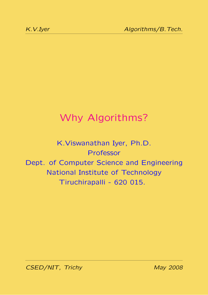 why algorithms