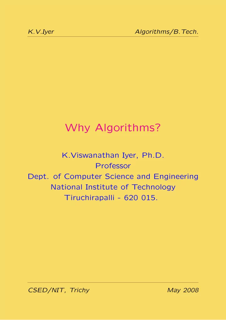 why algorithms