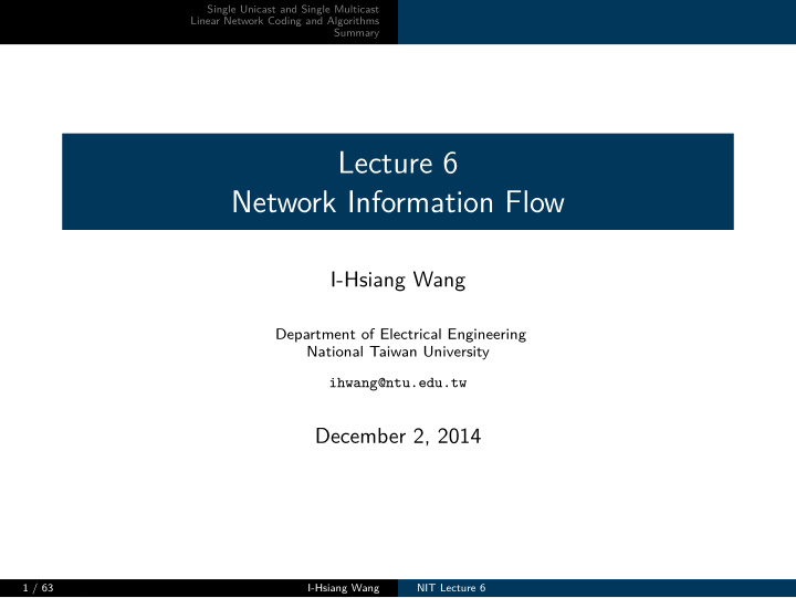 lecture 6 network information flow