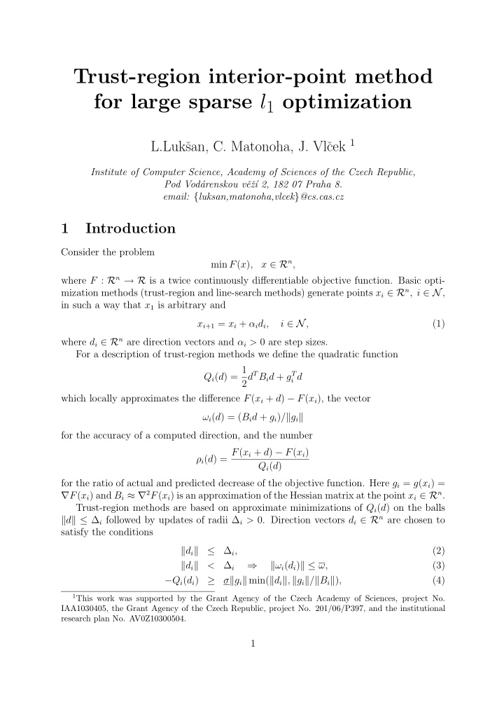 trust region interior point method for large sparse l 1