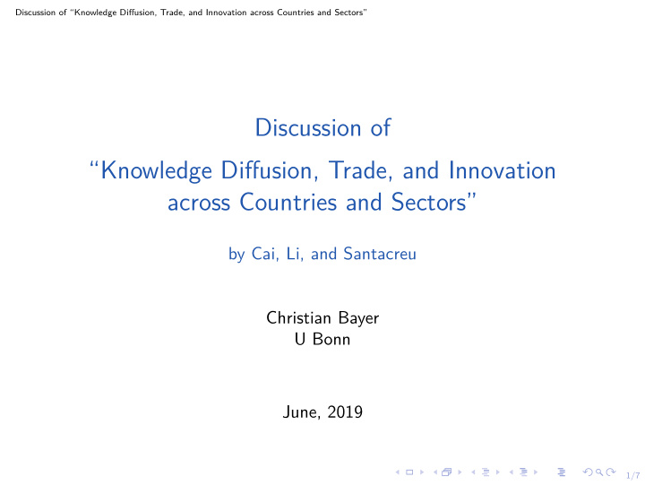 discussion of knowledge difgusion trade and innovation