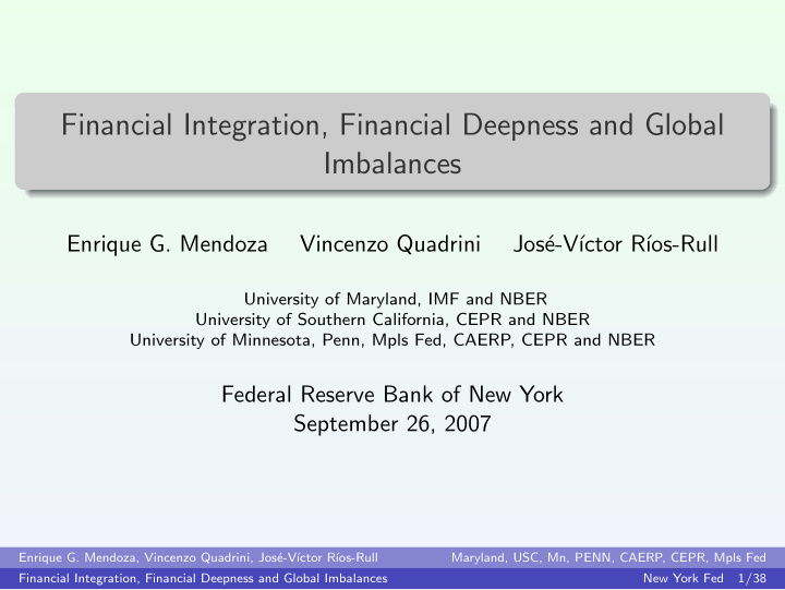 financial integration financial deepness and global
