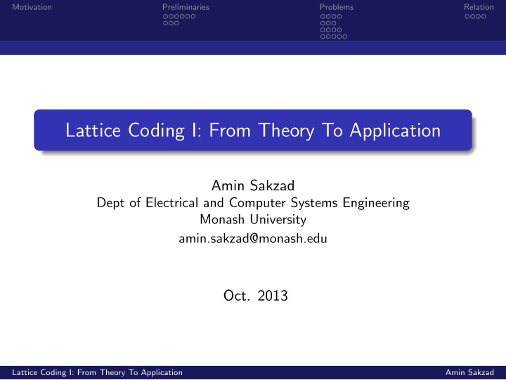 lattice coding i from theory to application