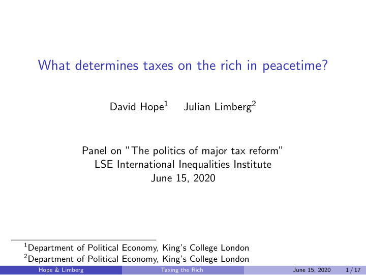 what determines taxes on the rich in peacetime