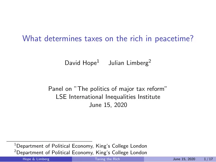 what determines taxes on the rich in peacetime