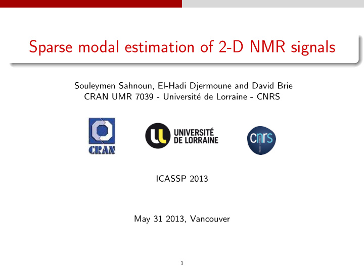 sparse modal estimation of 2 d nmr signals