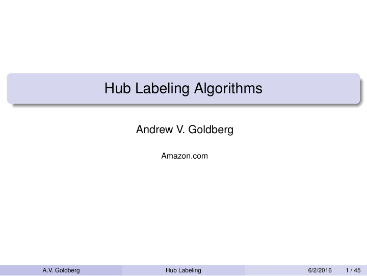 hub labeling algorithms