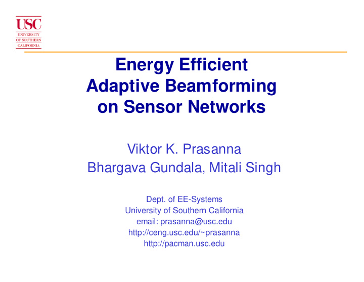energy efficient adaptive beamforming on sensor networks