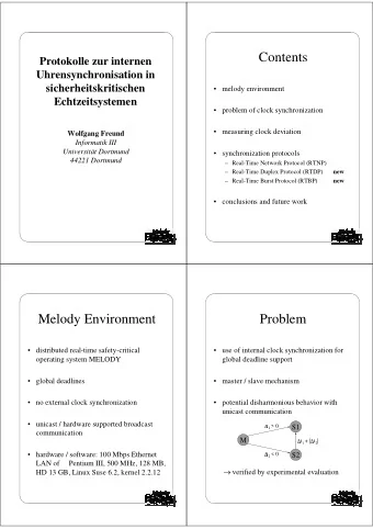 Contents  Protokolle zur internen  Uhrensynchronisation in  sicherheitskritischen   melody
