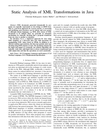 Static Analysis of XML Transformations in Java  Christian Kirkegaard, Anders Mller*, and Michael