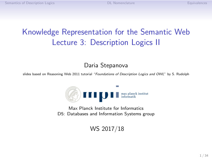 knowledge representation for the semantic web lecture 3