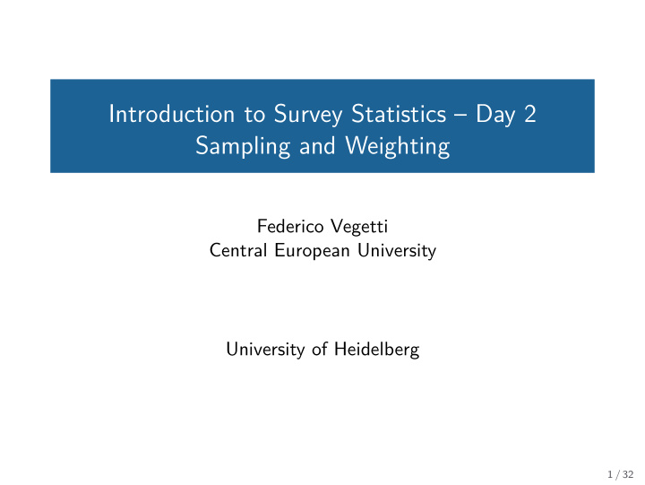 introduction to survey statistics day 2 sampling and