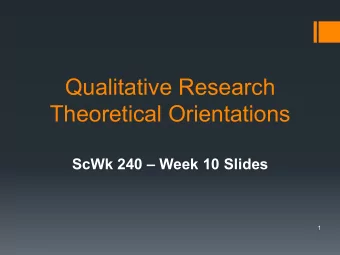 Qualitative Research  Theoretical Orientations  ScWk 240  Week 10 Slides  1  Why Qualitative