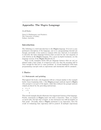 Appendix: The Magma Language  Geoff Bailey  School of Mathematics and Statistics  The University of