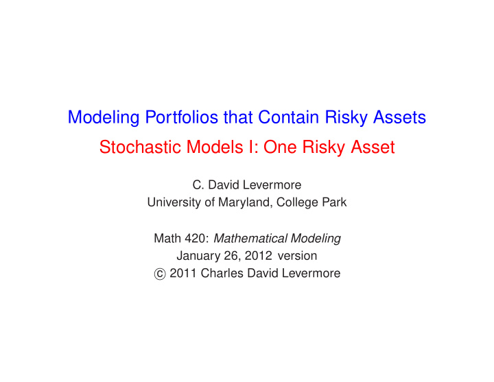 modeling portfolios that contain risky assets stochastic