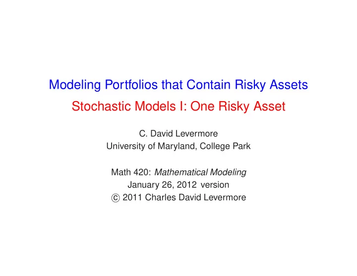 modeling portfolios that contain risky assets stochastic