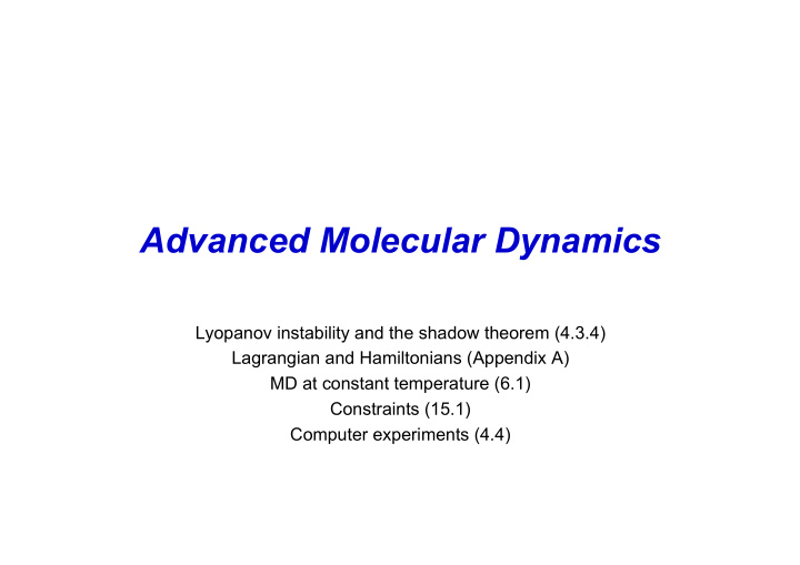 advanced molecular dynamics