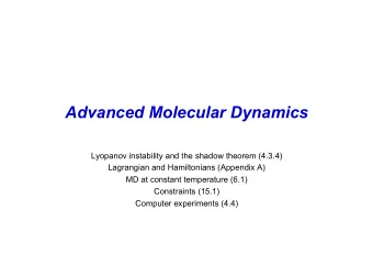 Advanced Molecular Dynamics  Lyopanov instability and the shadow theorem (4.3.4)  Lagrangian and