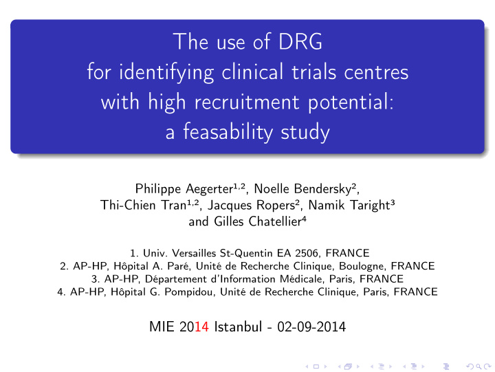 the use of drg for identifying clinical trials centres