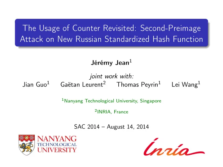 the usage of counter revisited second preimage attack on