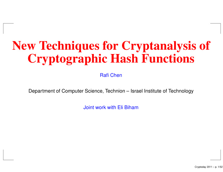 new techniques for cryptanalysis of cryptographic hash