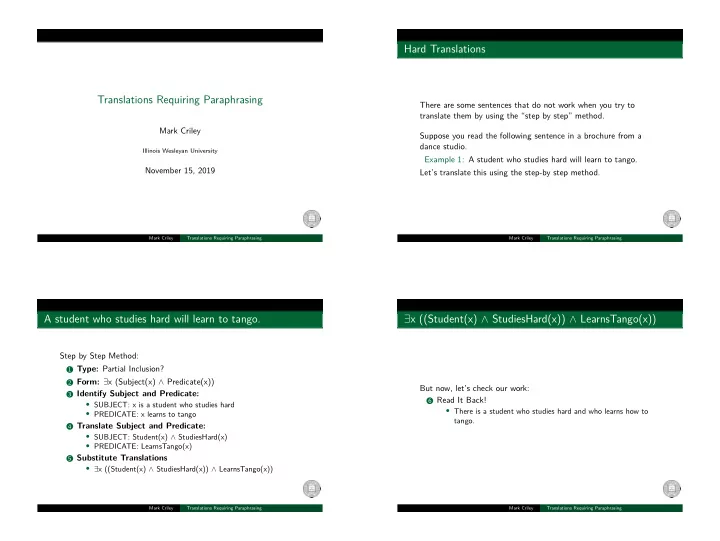 translations requiring paraphrasing a student who studies