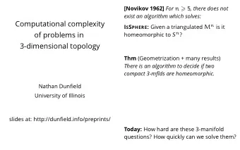 Computational complexity homeomorphic to S n ?  of problems in  3-dimensional topology Thm