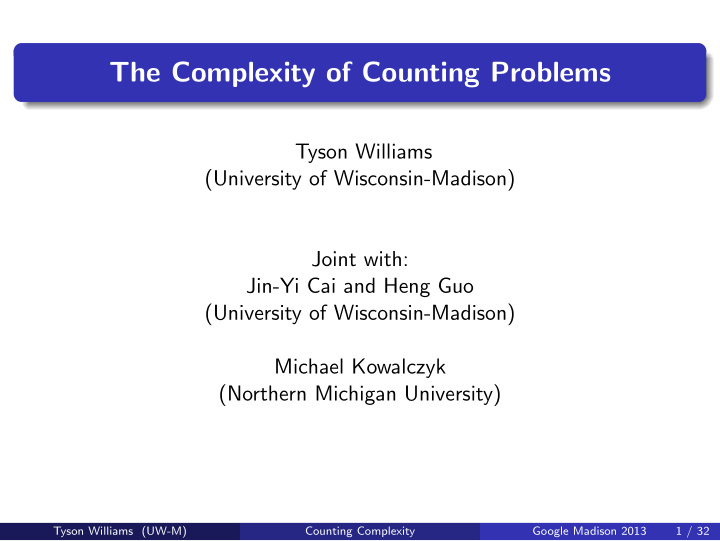 the complexity of counting problems